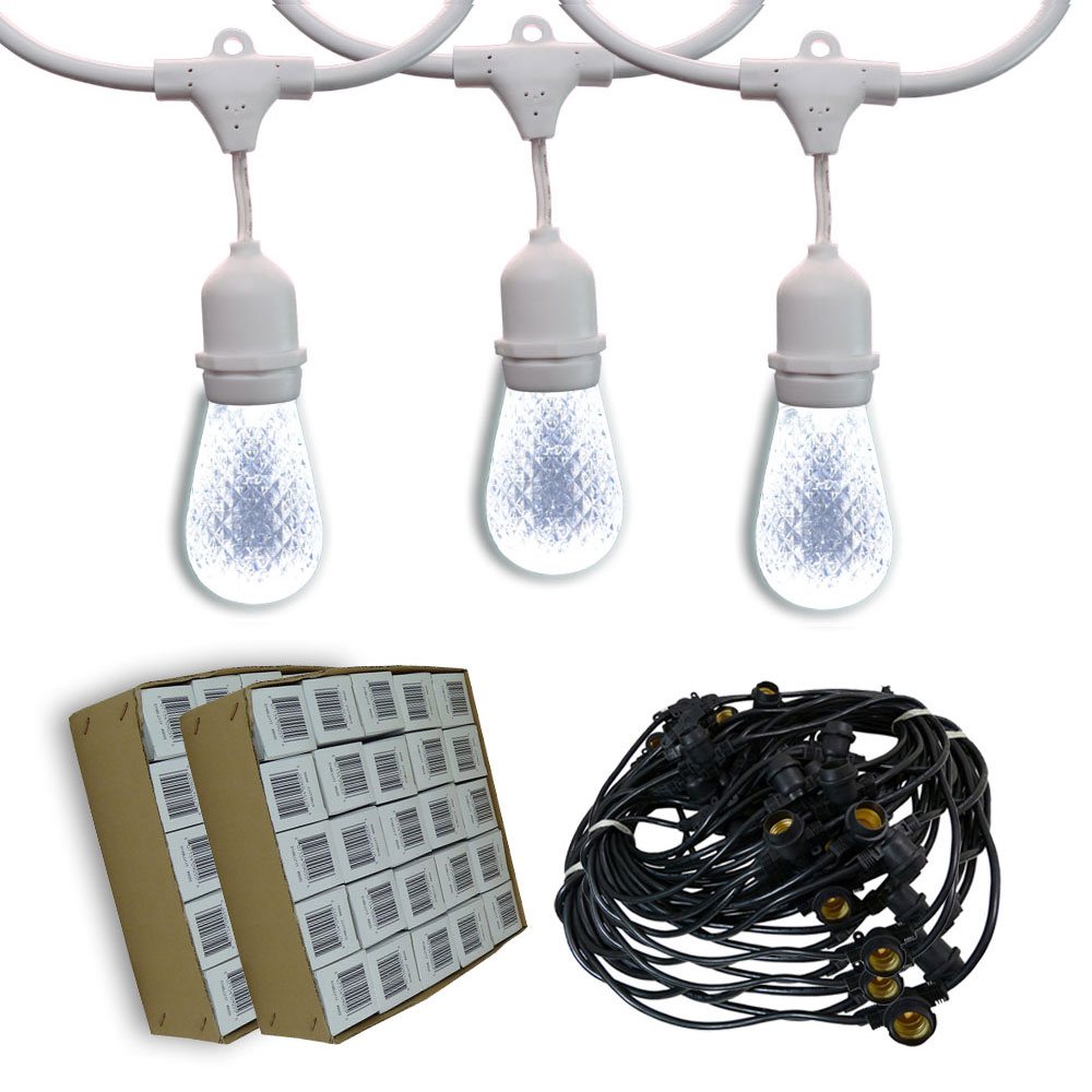 100' Cool White LED Commercial Light Strand Kit White Suspended