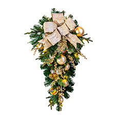 Pre-Decorated Spray, Gold, Silver and Champagne w/ WW LED Minis - 36" SPR-036-GSC