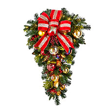 Baracana Holiday Decor 36 in. Pre-Decorated Greenery Sprays - Red and Gold SPR-036-RDGLD