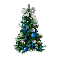 Pre-Decorated Tree, Blue and Silver w/ LED Lights - 36" TREE-036-BLSLV