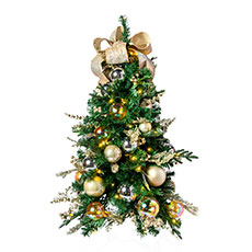 Pre-Decorated Tree, Gold, Silver and Champagne w/ WW LED Lights - 36" TREE-036-GSC