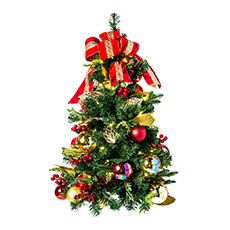 Pre-Decorated Tree, Red and Gold w/ Warm White LED Lights - 36" TREE-036-RDGLD