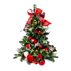 Pre-Decorated Tree, Red and Silver w/ LED Lights - 36" TREE-036-RDSLV