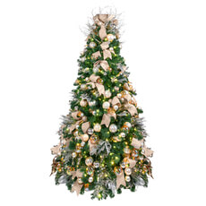 Pre-Decorated Tree, Gold, Silver and Champagne w/ WW LED Lights - 7.5' TREE-075-GSC-SS