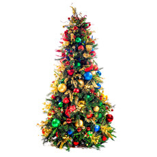 Pre-Decorated Tree, Multi w/ Warm White LED Lights - 7.5' TREE-075-MULTI-SS