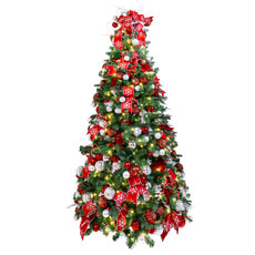 Pre-Decorated Tree, Red and Silver w/ LED Lights - 7.5' TREE-075-RDSLV-SS