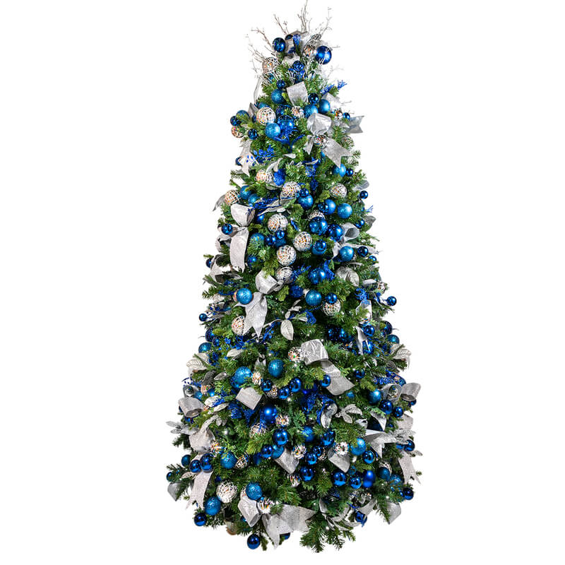 Pre-Decorated Tree, Blue and Silver w/ Cool White LED - 9' TREE-090-BLSLV