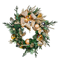 Pre-Decorated Wreath, Gold, Silver and Champagne w/ LED Minis - 30" WRE30-GSC-1