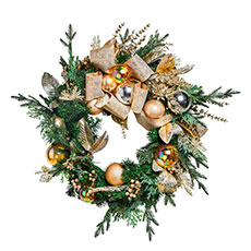 Pre-Decorated Wreath, Gold, Silver and Champagne w/ LED Minis - 36" WRE36-GSC-1