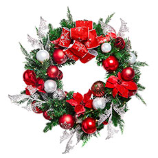 Pre-Decorated Wreath, Red and Silver w/ LED Minis - 36" WRE36-RDSLV-1