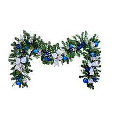 18x3 Pre-Decorated Garland, Blue and Silver w/ LED Minis GAR18X3-BLSLV