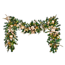 18x3 Pre-Decorated Garland, Gold, Champagne and Silver w/ LED Minis GAR18X3-GSC