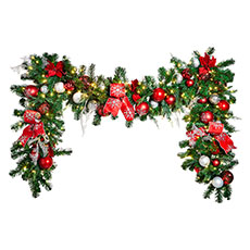 18" x 3' Pre-Decorated Garland, Red and Silver w/ LED Minis GAR18X3-RDSLV