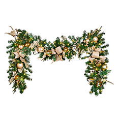 18x9 Pre-Decorated Garland, Gold, Champagne and Silver w/ LED Minis GAR18X9-GSC