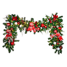 18x9 Pre-Decorated Garland, Red and Silver w/ LED Minis GAR18X9-RDSLV