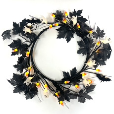 Lighted Halloween Wreath with Bats, Ghosts and Candy Corn - Battery Operated - 26" GC2731620