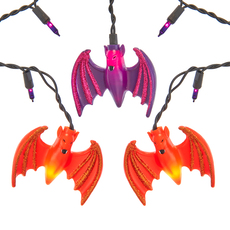 Halloween Purple & Orange Dangling Bats Icicle Lights - 25 Lights HW1880