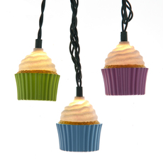 Multicolor Cupcake String Lights with Green Wire - 10 Lights UL4382