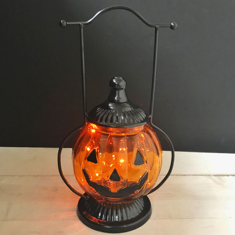 12" Pumpkin Glass Lantern - Battery Operated