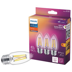 Philips Ultra Definition 40W Equivalent Soft White B11 Medium LED Decorative Light Bulb (3-Pack) 542536